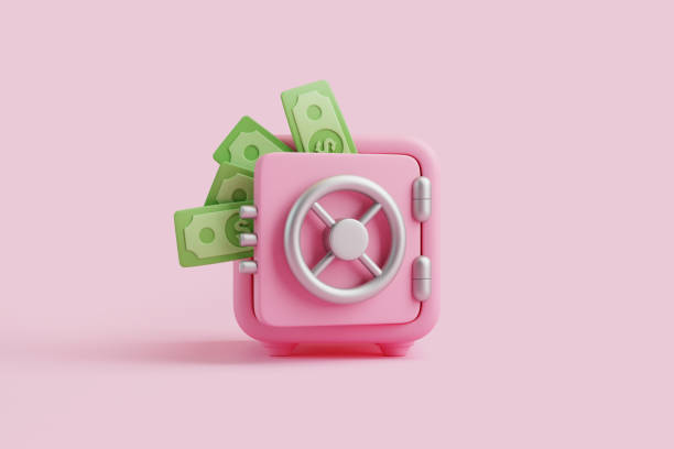 istock Pink Safe with Cash Overflowing, 3D Illustration 2185216888