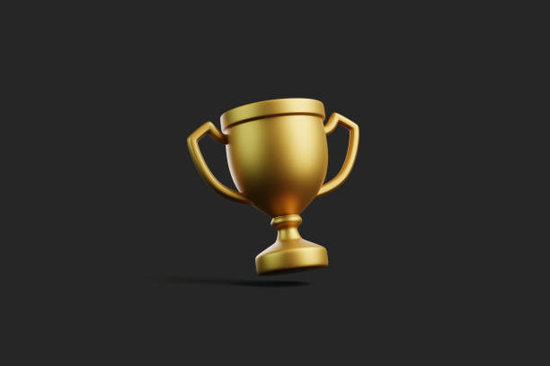 3D golden trophy cup on dark background