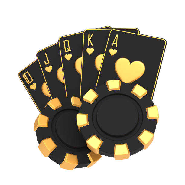 istock Black and Gold Poker Cards and Chips Illustration. 3D render illustration 2185216943