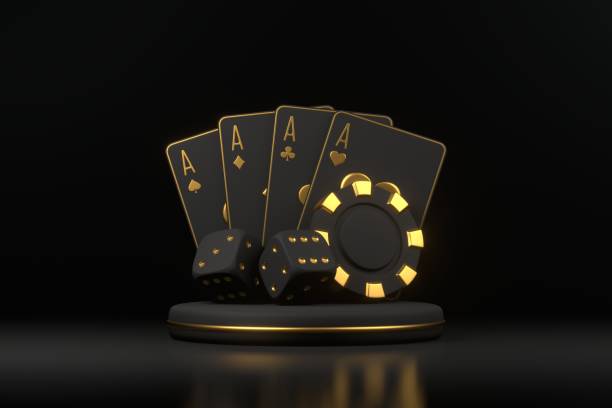 istock Poker Cards and Dice with Black Chip. 3D render illustration 2185216971