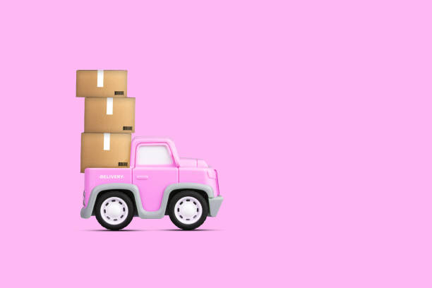 istock Delivery concept. Pink delivery car with boxes in the back, on a pink background. Copy space. Background for the carrier company and delivery. 2185217008