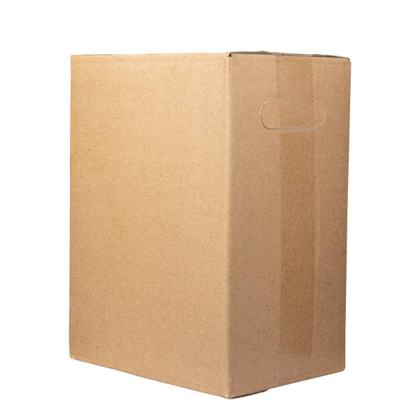 istock Cardboard box for transportation of goods, with barcode, isolated on a white background. Design element for carrier and delivery company. 2185217037