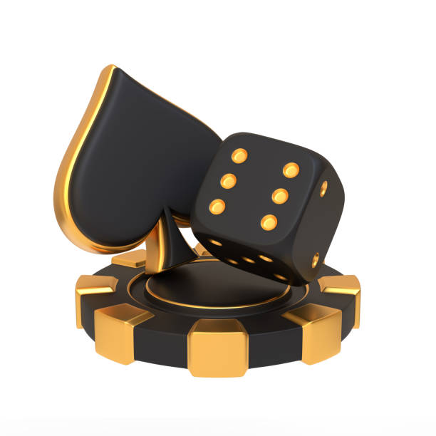 istock Golden Dice, Spade, and Poker Chip on White. 3D render illustration 2185217048