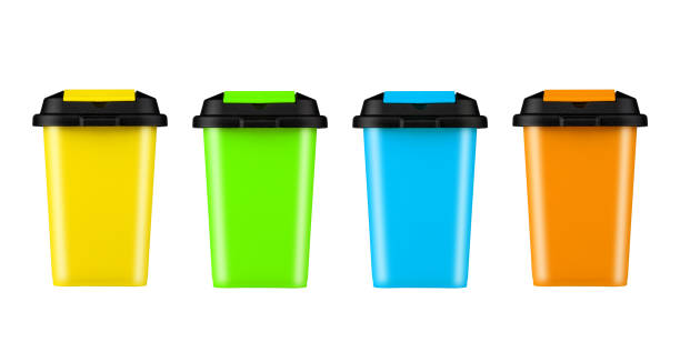 istock Lot of colorful trash cans. isolated on a white background. Garbage 2185217183