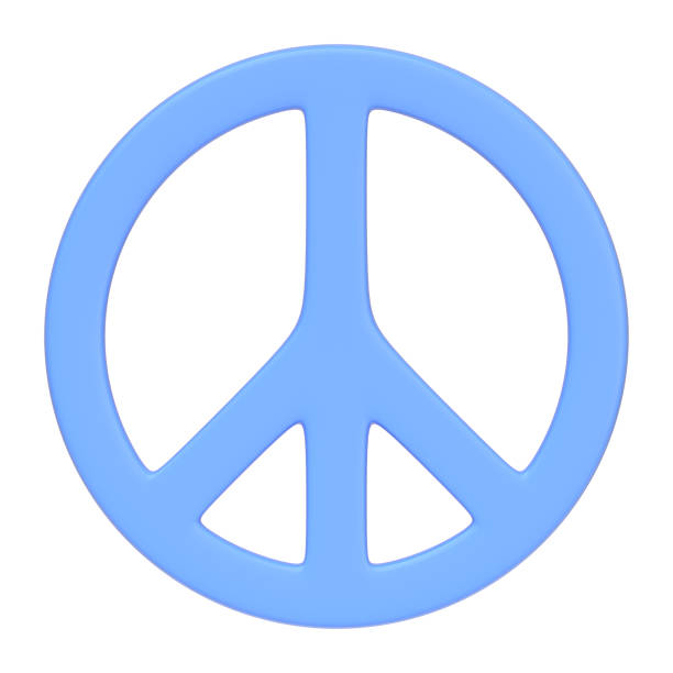 Blue peace symbol isolated on a white background, representing nonviolence, global peace, and unity. 3D icon, sign and symbol. Front view. 3D render illustration