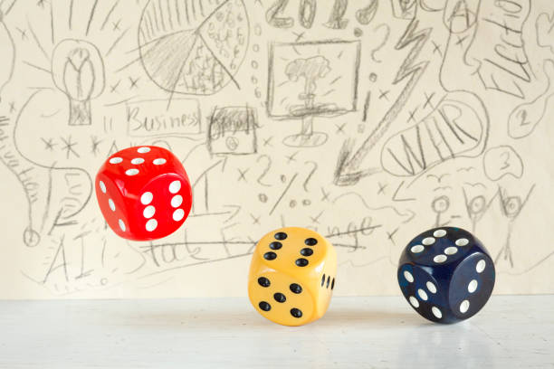 istock Fresh ideas, innovation, distraction,volatility and risks in business, concept with business scribble and dices. Close up shot with focus on foreground 2185218765