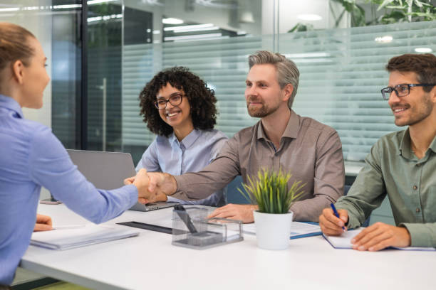 istock Handshake, teamwork, contract or onboarding, b2b partnership, agreement or deal. Welcome, business people shaking hands for collaboration, hiring or crm, recruitment or greeting, thank you 2185225503