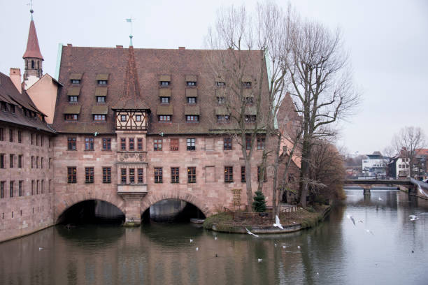 Old mansions and bridges, on the banks of the river Pegnitz in Nuremberg