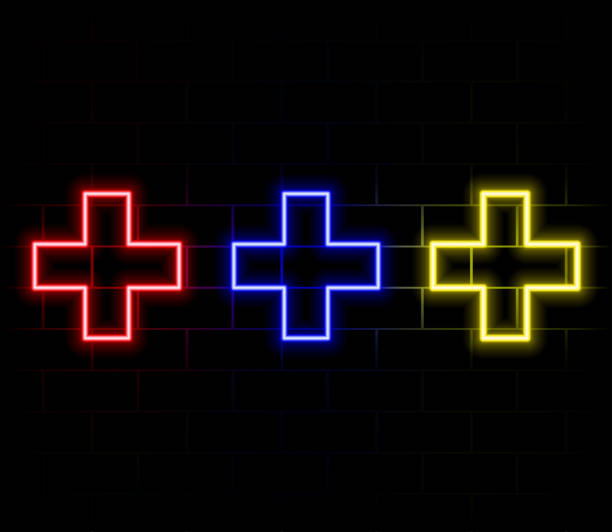 istock Pharmacy neon icon. yellow neon sign on dark brick wall background. Best for polygraphy, mobile apps and web design. 2185231381