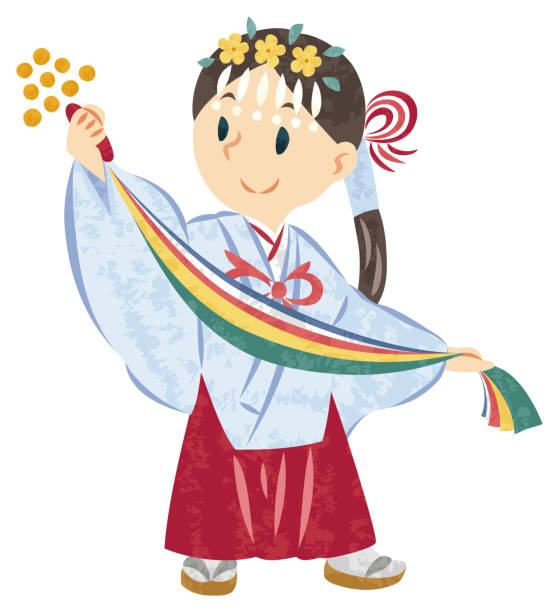 Illustration of traditional Japanese shrine maiden Illustration of traditional Japanese shrine maiden / vector illustration shinto shrine stock illustrations