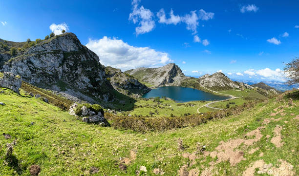 istock Lake and mountain in Asturias Spain 2185248641