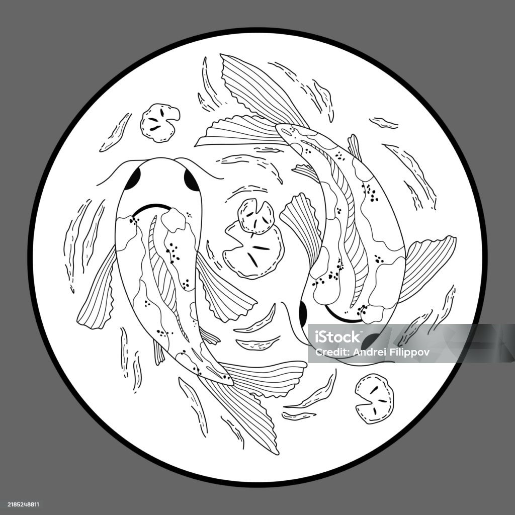 Koi Fish Line Circular Koi Fish Line Art Design Stock Illustration - Download Image ...