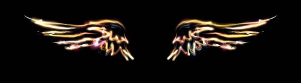 istock Transparent, luminous, iridescent wings on dark background. Abstract glowing stylized wings, isolated on black. Neon glow wing. 2185251022