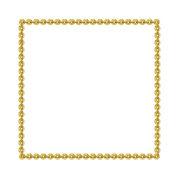 istock Vintage square frame, gold chain, isolated. Empty copy space for paintings, mirrors or photo. Vintage simple frame. Golden style decorative squared border, jewel deco art object. Png 2185251236
