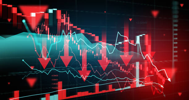 istock Forex crisis, stock market data with candlesticks and lines falling 2185251726