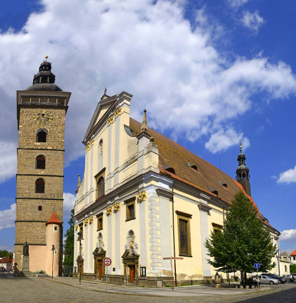 istock Ceske Budejovice - Black Tower and St. Nicholas Cathedral, Czech Republic 2185252263