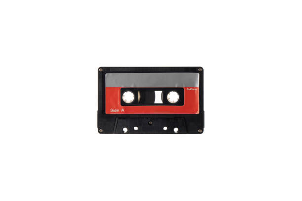 istock Close-up of an audio cassette with a sticker without text.  Analog storage medium. Cassettes for audio recordings and music. 2185254836