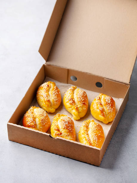 istock Sweet or savoury pies in a box. Grey background. 2185256491