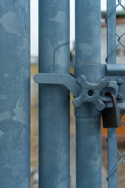 istock Padlocks closed on metal doors. 2185257875