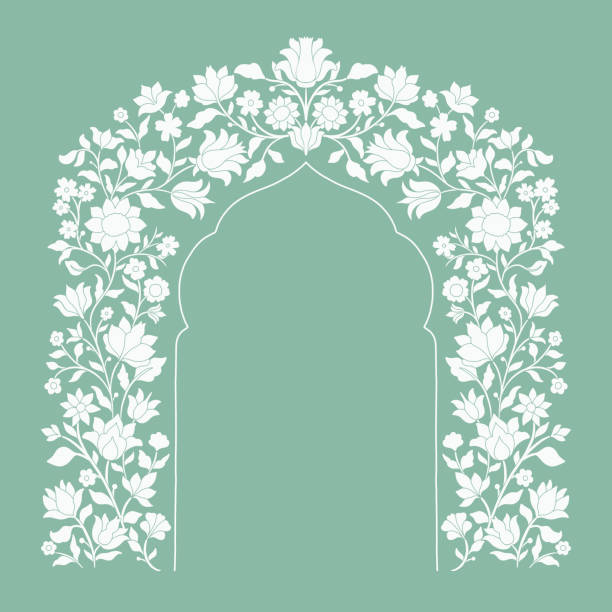 Mughal decorative ornamental floral arch. Vintage intricate traditional mughal style with flowers and foliage. Mughal decorative ornamental floral arch. Vintage intricate traditional mughal style with flowers and foliage. Vector illustration. mughal empire stock illustrations