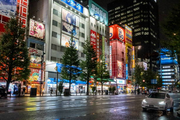 Tokyo, Japan. 29 October 2024. People walk with umbrellas in Akihabara in Tokyo