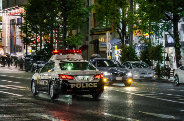 Tokyo, Japan. 29 October 2024. Police car drives through Tokto