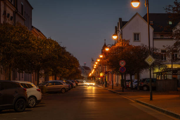 Autumn color evening in streets after sunset in Pardubice CZ 11 16 2024