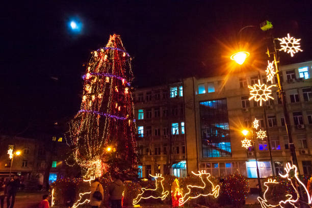 istock Christmas tree and reindeers decoration at Varna  square 2185270308