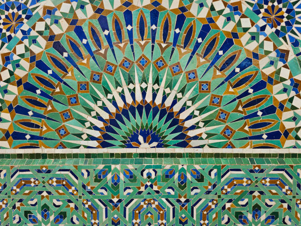 istock beautiful Moroccan Colorful zellige tiles pattern - Mosaic pattern, traditional Islamic Moroccan geometric design in the Exterior of Hassan II Mosque w 2185275809