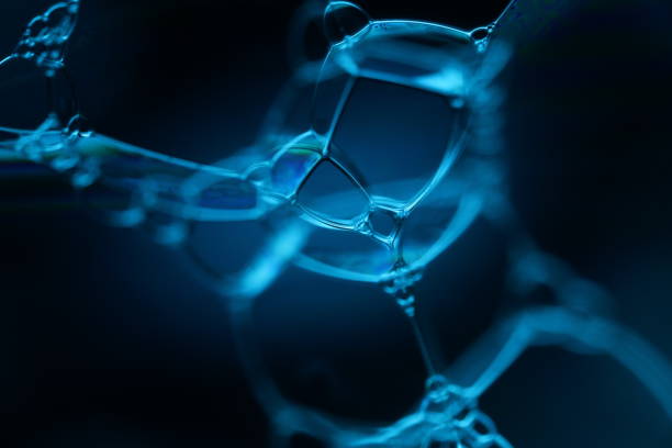 istock Blue structure on black background, oil stains movement, surreal background, 2185282454