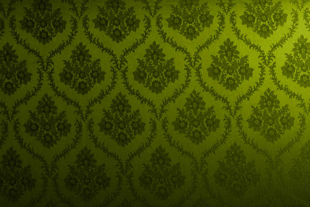 Closeup of green victorian vintage textured textile wall for design purpose