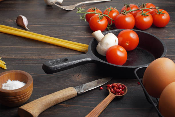 istock Various ingredients such as tomatoes on vine, mushrooms, eggs, g 2185288485