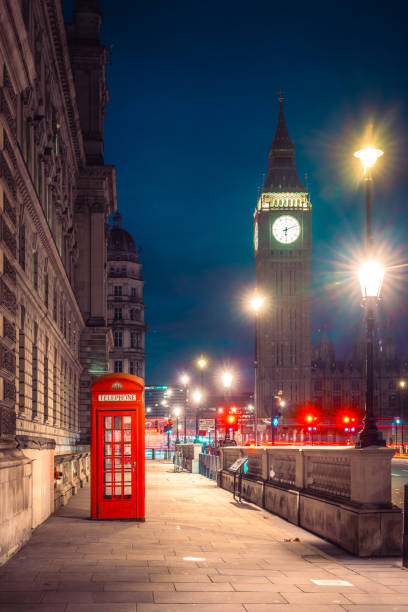 istock Traditional old style UK red phone box at night 2185289187
