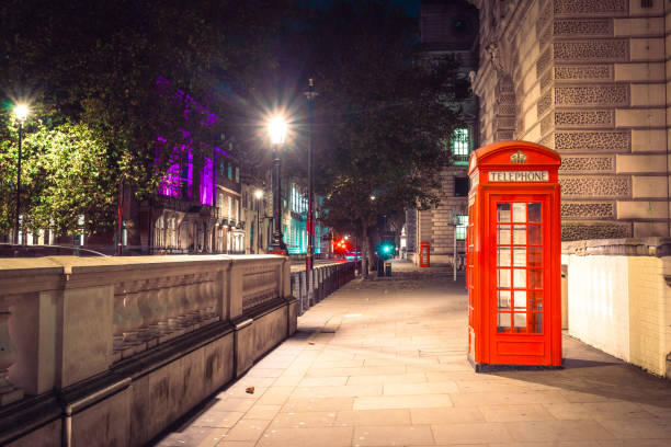 istock Traditional old style UK red phone box at night 2185289188