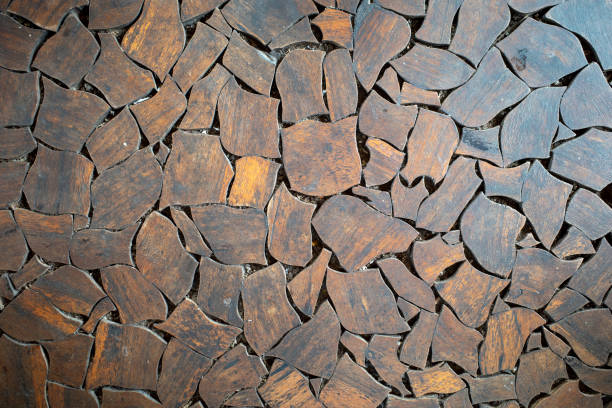 Teak wood mosaic texture arrangement for natural background