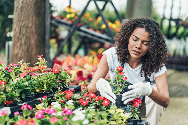 istock Beautiful female garden center worker 2185290899