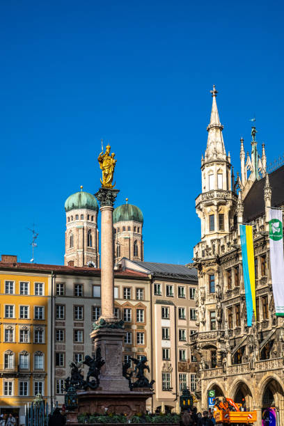 Munich, Germany - Nov 06, 2024: View on Marienplatz town hall and Frauenkirche in Munich, Germany in Europe