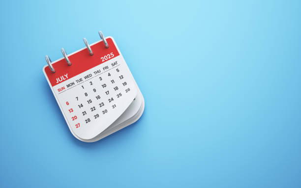 istock July 2025 Calendar on blue background, Desk Calendar 2185293672