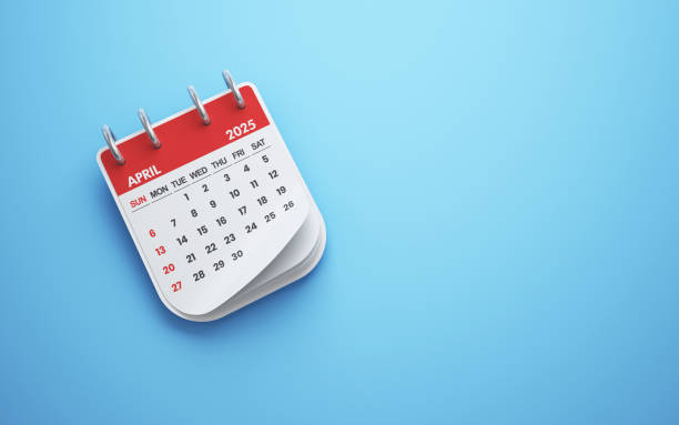 istock April 2025 Calendar on blue background, Desk Calendar 2185293698