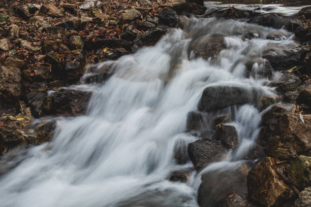 picturesque beautiful landscape of small waterfall in forest, long exposure shot