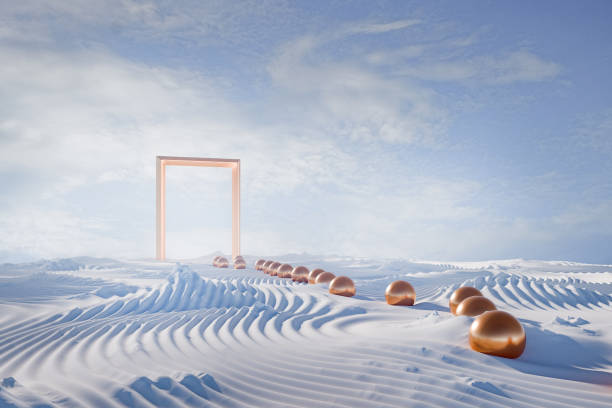 istock Surreal fantasy landscape with glowing doorframe 2185299901