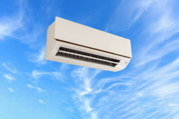 istock Air conditioner floated on blue sky background 2185300056
