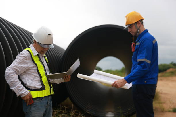 istock Senior engineer works with site engineer at huge tunnel tube, infrastructure project new local road urban project. 2185310076
