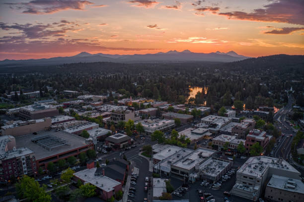 Aerial View of Bend, Oregon at Sunset during Summer