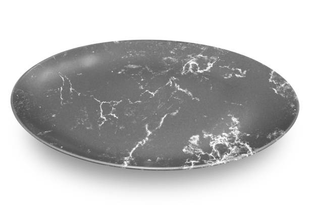 istock Black circle marble plate isolated on white background. 2185315385