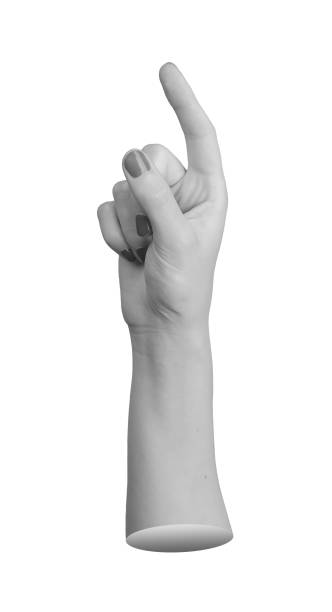 istock Female hand in pointing gesture with index finger extended upward, thumb relaxed, directing 2185315424