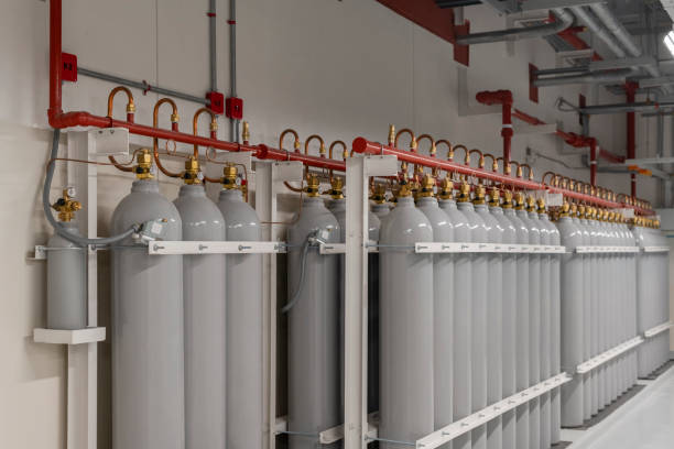 istock A bundle of grey gas cylinders, Nitrogen cylinders. 2185316078