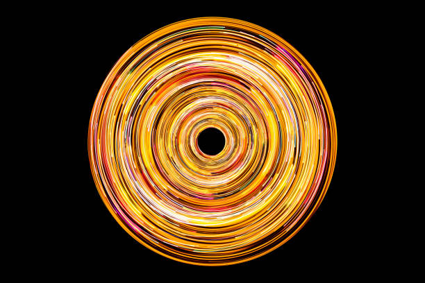 Eco shiny light glow. Cosmos space planet abstraction. Yellow red vortex spiral.