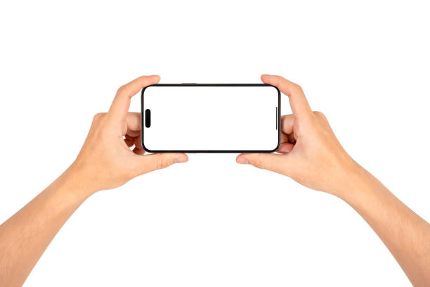 istock Hand showing smartphone with blank screen isolated on white background. 2185330505