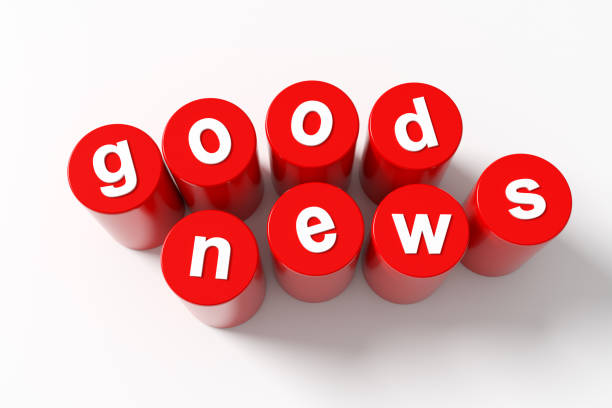 istock Red cylinders forming good news concept 2185337326